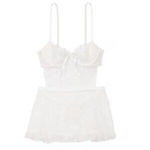New! Victoria's Secret White Lace Apron Wicked Open Back Babydoll 22936